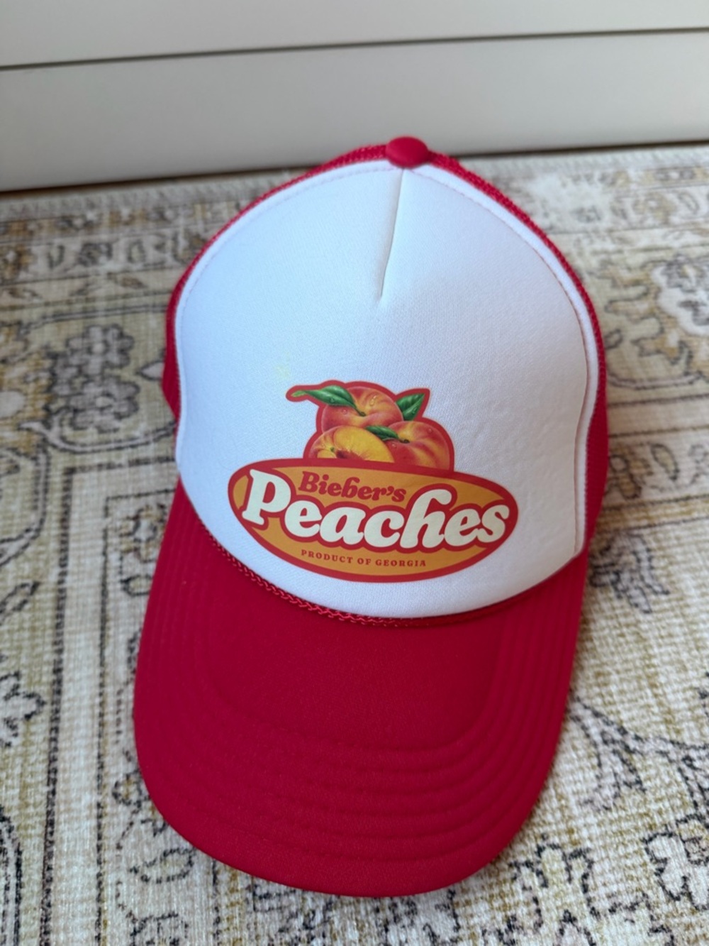 Bieber’s Peaches Red & White Trucker Hat